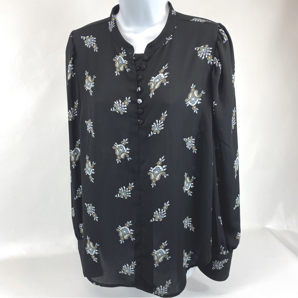 Ann Taylor / Black w blue fleur dis lis print - Med